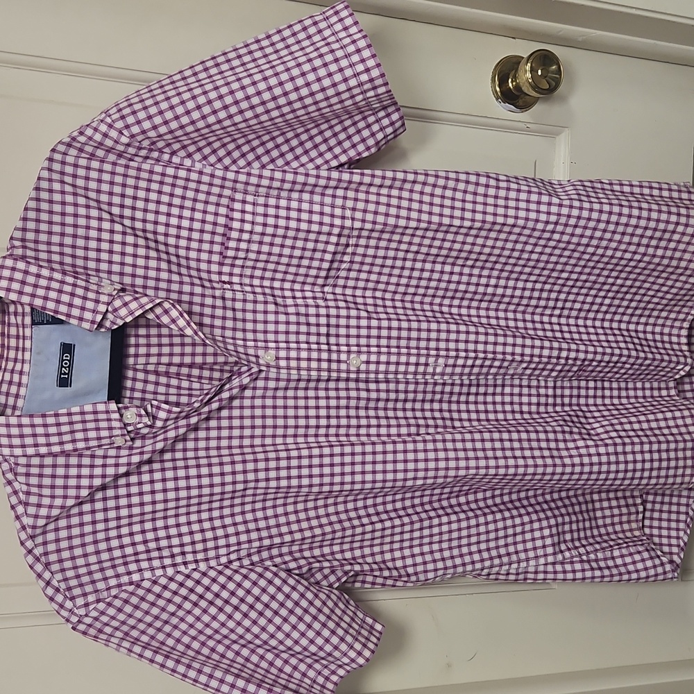 Izod Purple and White Checkered Shirt